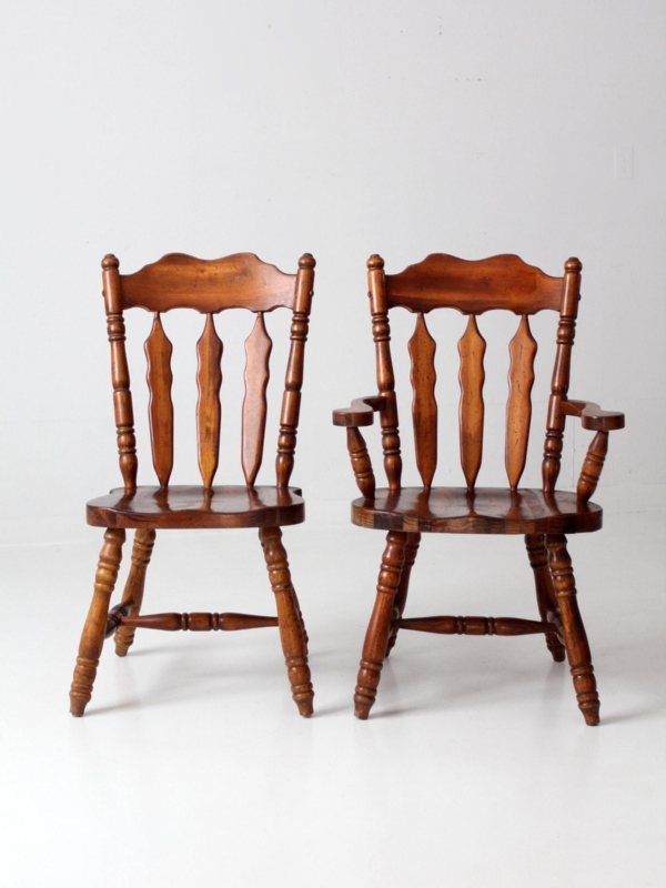 Dining Chair Fiddle Back Slats Lodge Style Chestnut Wood Glossy