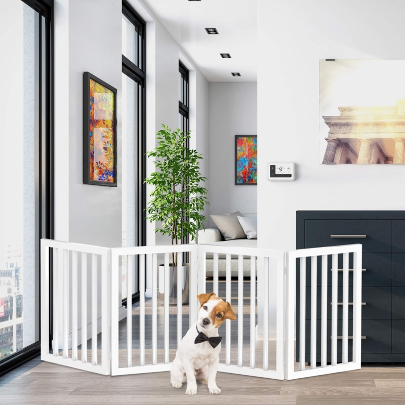 Dog Gate: Bright White Freestanding Step Over Design