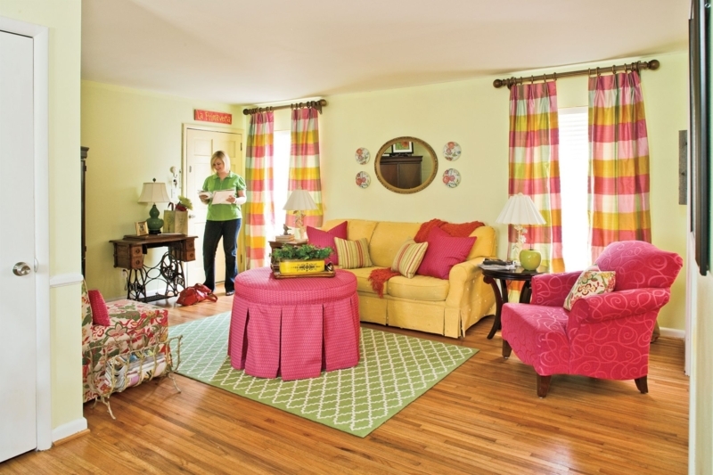 Eclectic Yellow and Pink Plaid Curtains for Colorful Living Room Decor