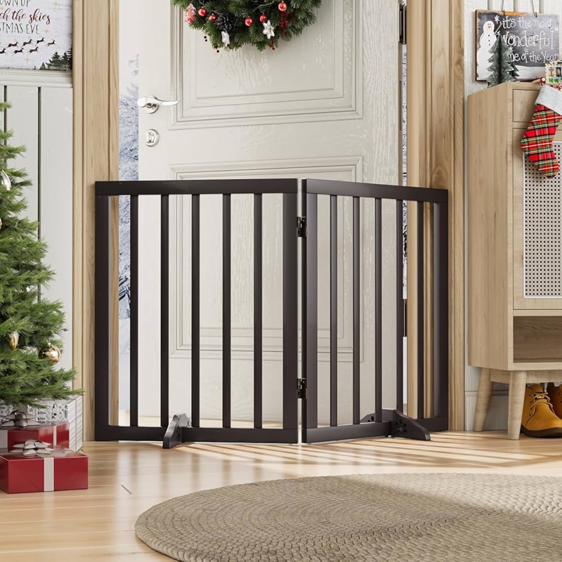 Espresso Freestanding Pet Gate Foldable Panels