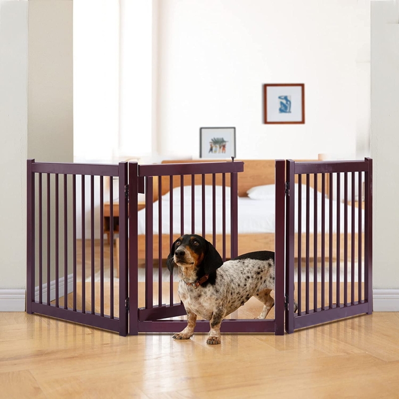 Espresso Wooden Pet Gate Door 3-Panel Folding