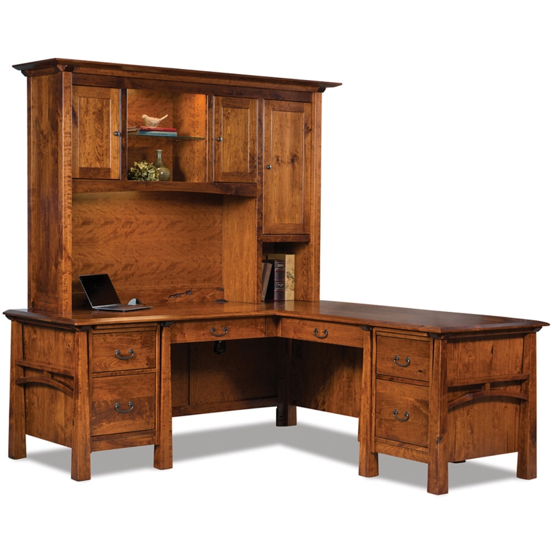 Executive Desk Integrated Hutch Arched Side Detail Craftsman Style