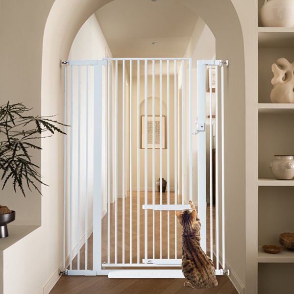 Extra Tall Pet Gate with Built-in Cat Door White