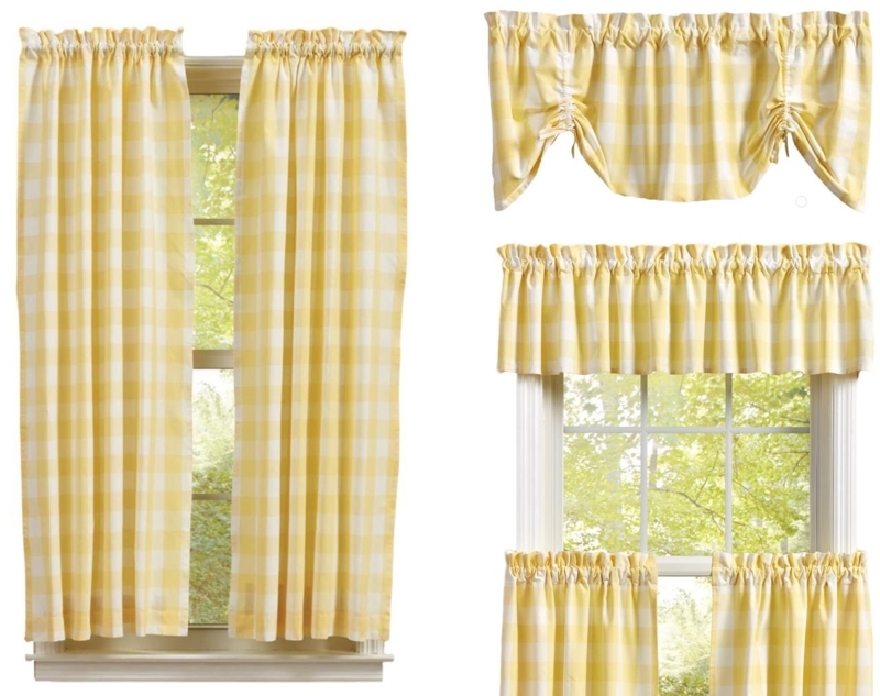 Farmhouse Butter Yellow Gingham Cafe Tiers with Ruffled Header