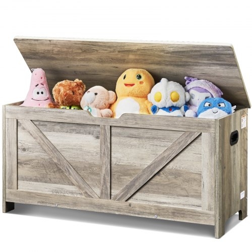 Farmhouse Gray Toy Chest X Brace Weathered Wood Storage Trunk