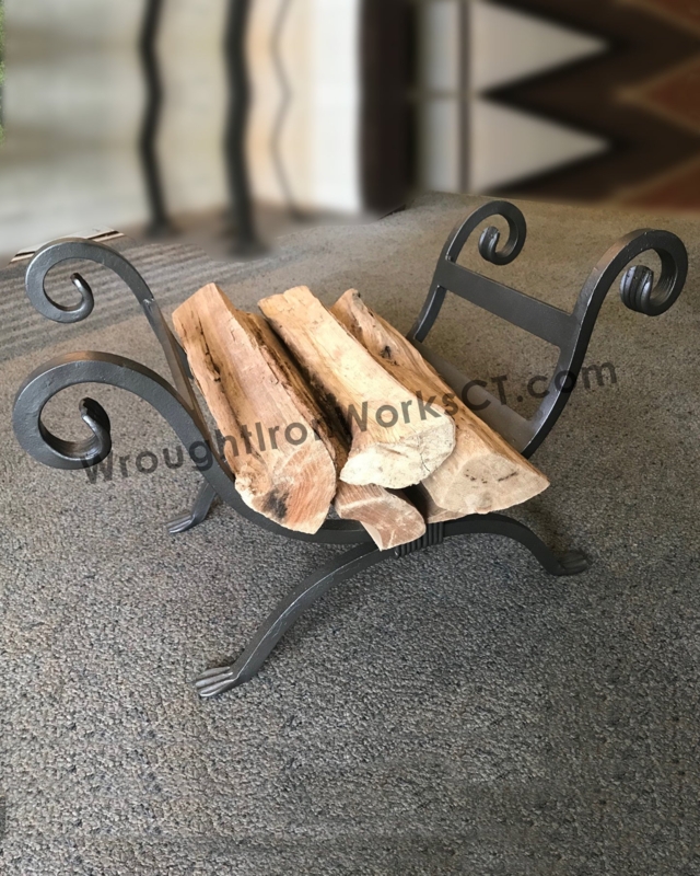 Firewood Rack Scrolled Ends Claw Feet Charcoal Grey Matte Finish