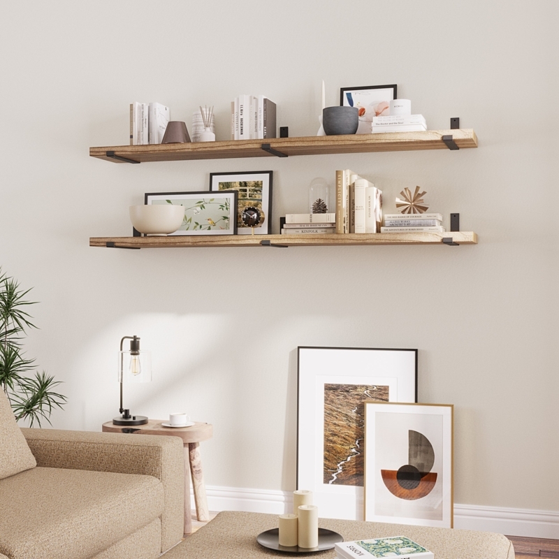 Floating Bookshelf Extra Deep Shelves Burnt Finish Thick Profile