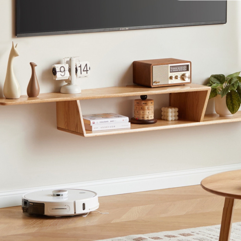 Floating Media Console Asymmetric Silhouette Oak Wood Minimalist