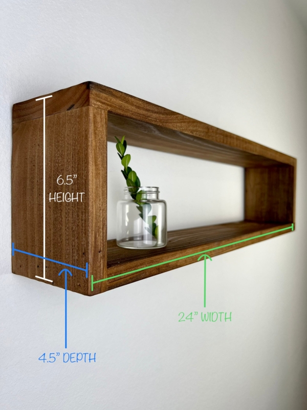 Floating Shelf Open Rectangle Design Pine Wood Slim Depth