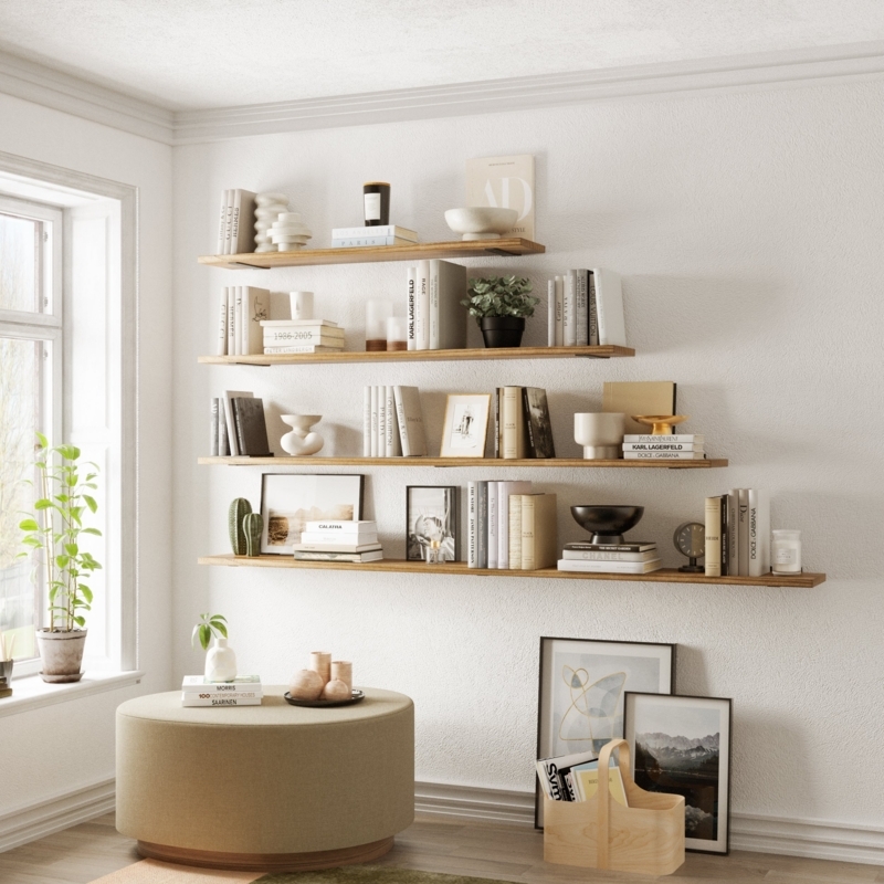 Floating Shelf Staggered Wood Wall Shelves Burnt Finish