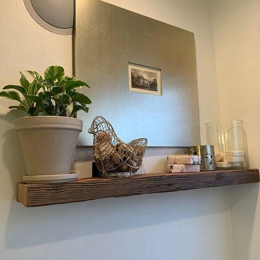 Floating Shelf Thick Beam Reclaimed Wood Distressed Deep Grain