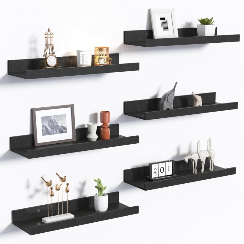 Floating Shelves Front Lip Matte Black Picture Ledge Set