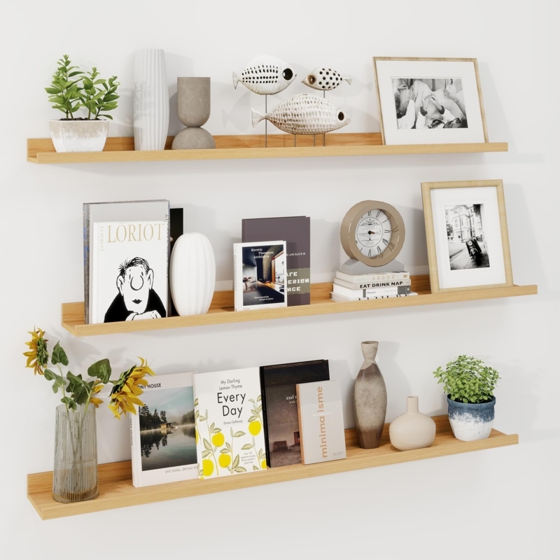 Floating Shelves Light Oak Finish Front Lip Wall Mounted Display