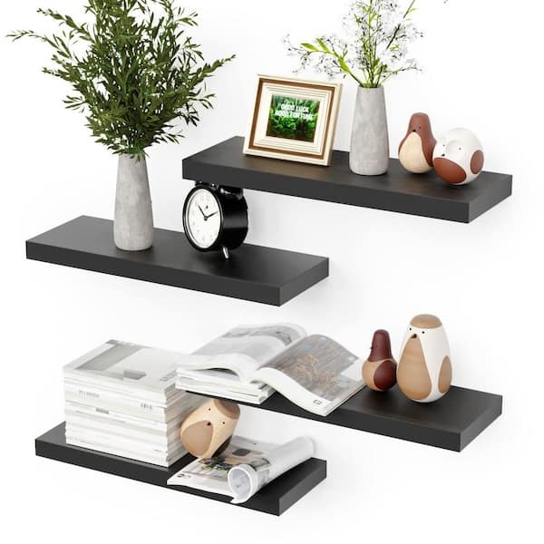 Floating Shelves Matte Black Thick Profile Staggered Wall Storage