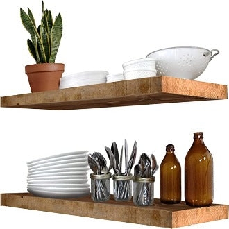 Floating Shelves Reclaimed Texture Distressed Finish Open Storage