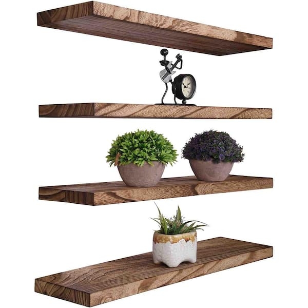 Floating Shelves Set of Four Walnut Brown Thick Profile Visible Grain