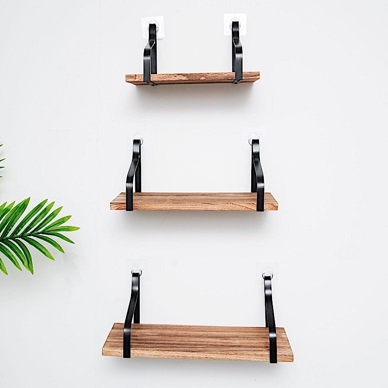 Floating Wall Shelves Curved Brackets Graduated Sizes Wood Grain