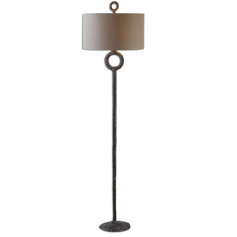 Floor Lamp Hammered Texture Ring Detail Slender Stem Rustic