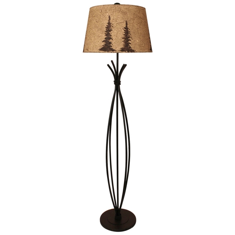 Floor Lamp Hourglass Iron Stem Pine Tree Motif Braided Wire