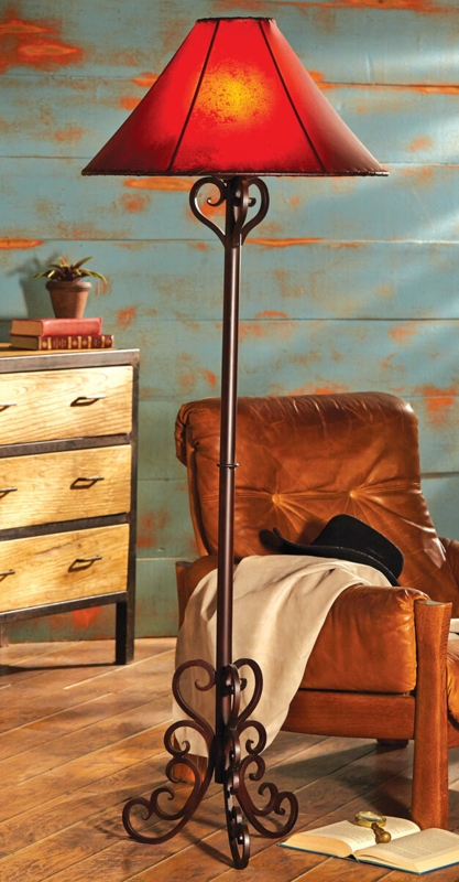 Floor Lamp Iron Scroll Base Crimson Red Shade Heart Motif