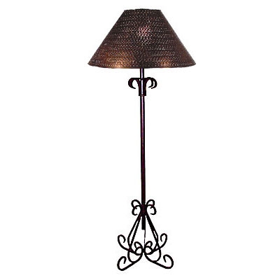 Floor Lamp Perforated Metal Shade Scrolling Base Hacienda Style