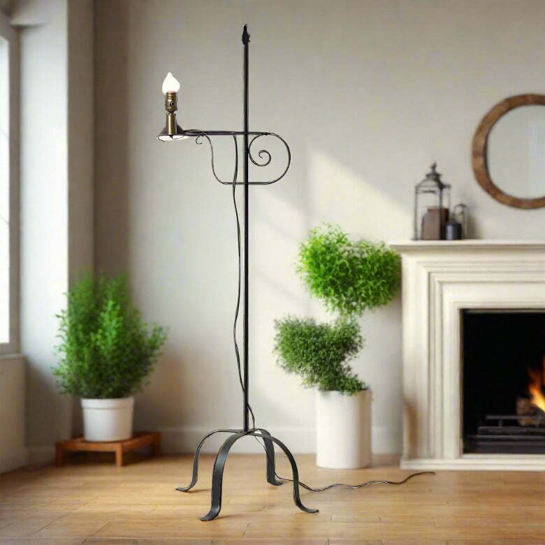 Floor Lamp Primitive Hand Forged Appearance Four Legged Base