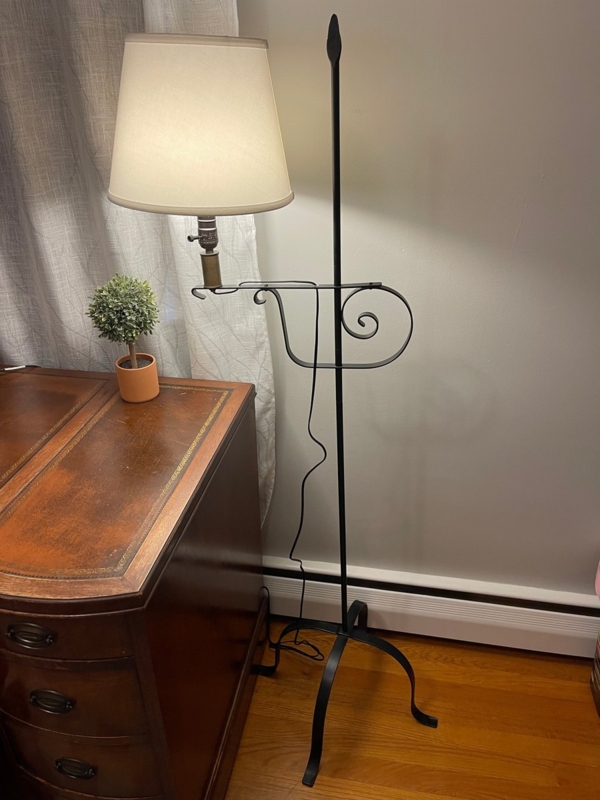Floor Lamp Scrollwork Bridge Arm Spear Finial Tripod Base