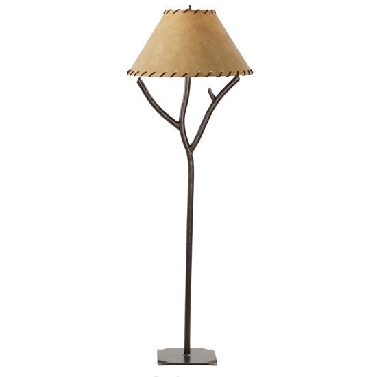 Floor Lamp Twig Base Whipstitched Shade Forged Look Rustic Lodge