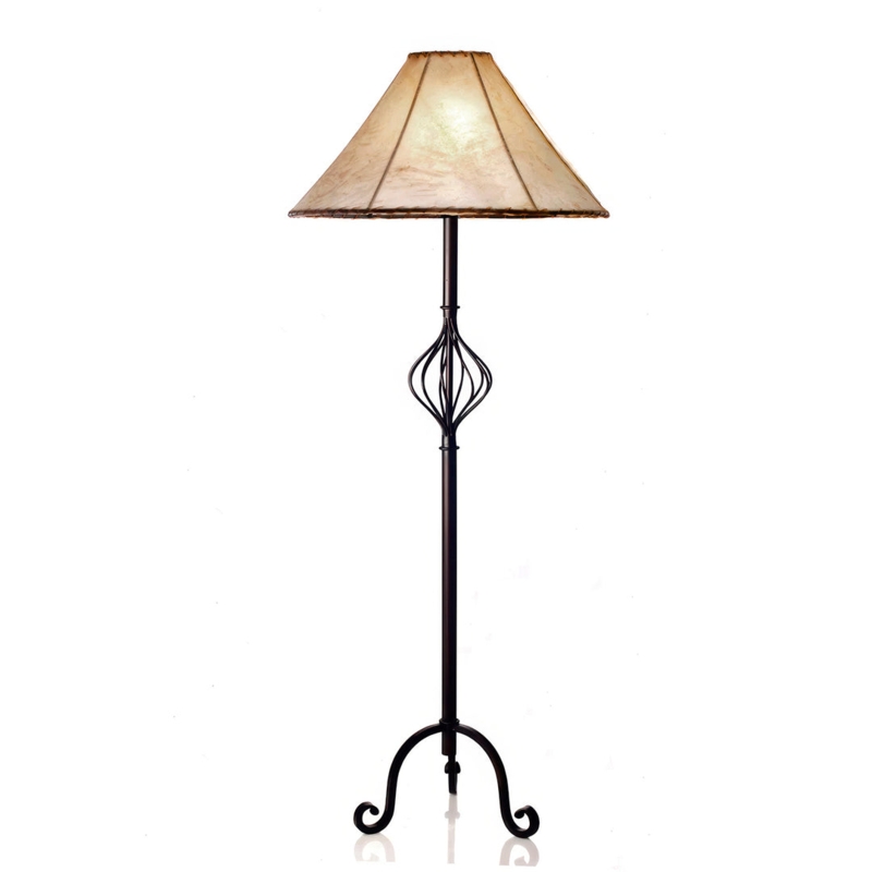 Floor Lamp Twisted Metal Cage Scroll Feet Parchment Shade