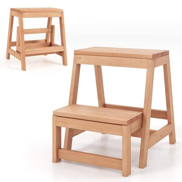 Folding Step Stool with Wide Top Step and Scandinavian Natural Grain