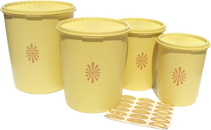 Food Canister Set Starburst Motif Ridged Lids Harvest Gold Plastic