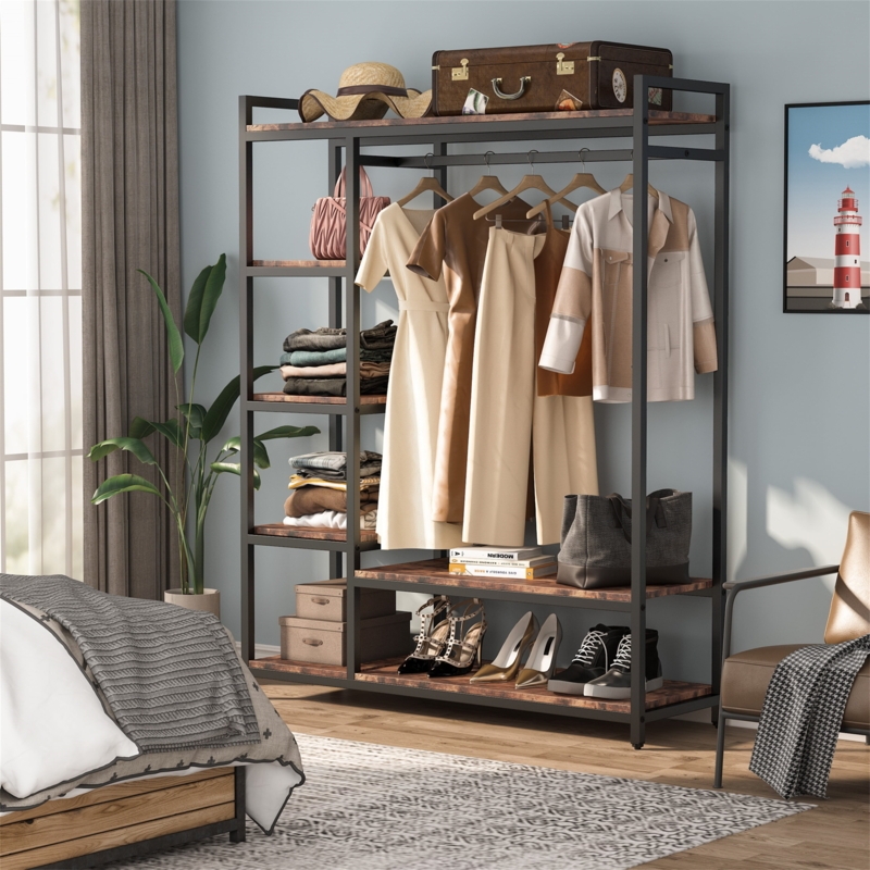 Freestanding Closet Rack featuring Chevron Drawers and Shoe Rack Base