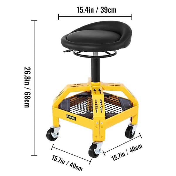 Garage Stool Hexagonal Base Design Yellow Rolling Tray