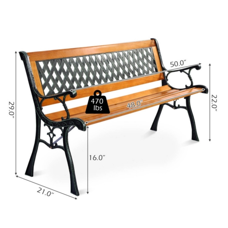 Garden Bench 50 Inch Width Diamond Lattice Back Wood Toned Slats