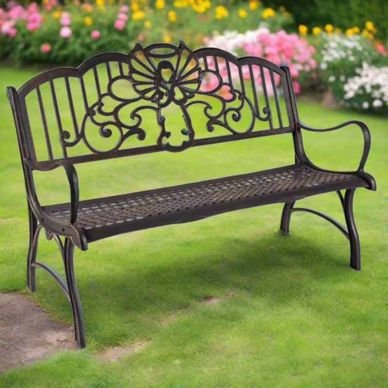Garden Bench Angel Motif Cast Iron Antique Bronze Finish
