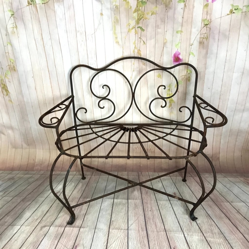 Garden Bench Child's Loveseat Rusted Finish Sunburst Seat Scrollwork