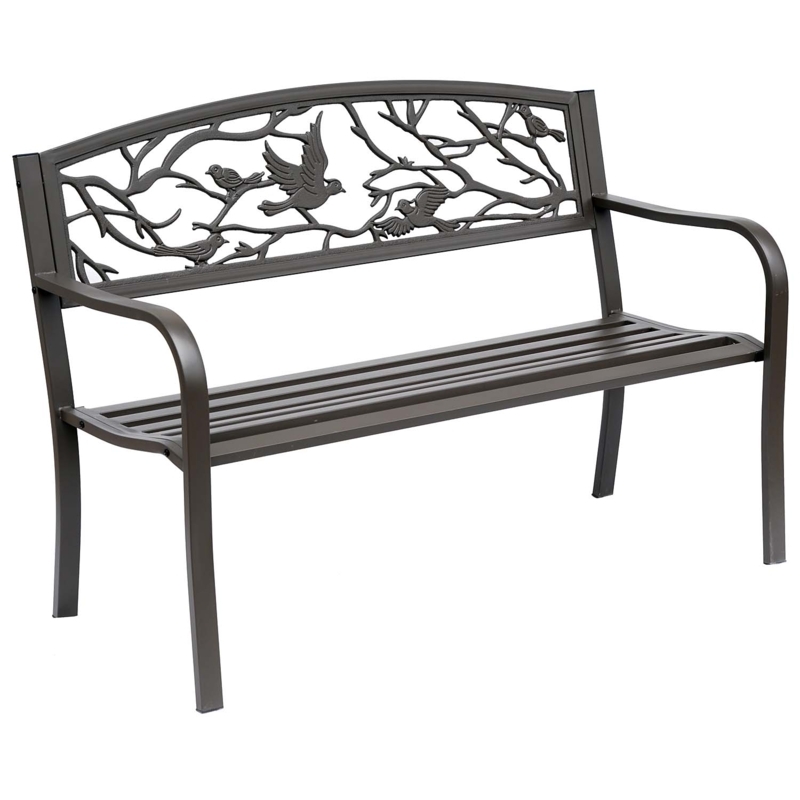 Garden Bench Vintage Bird Pattern Branch Motif Slatted Seat Cast Iron