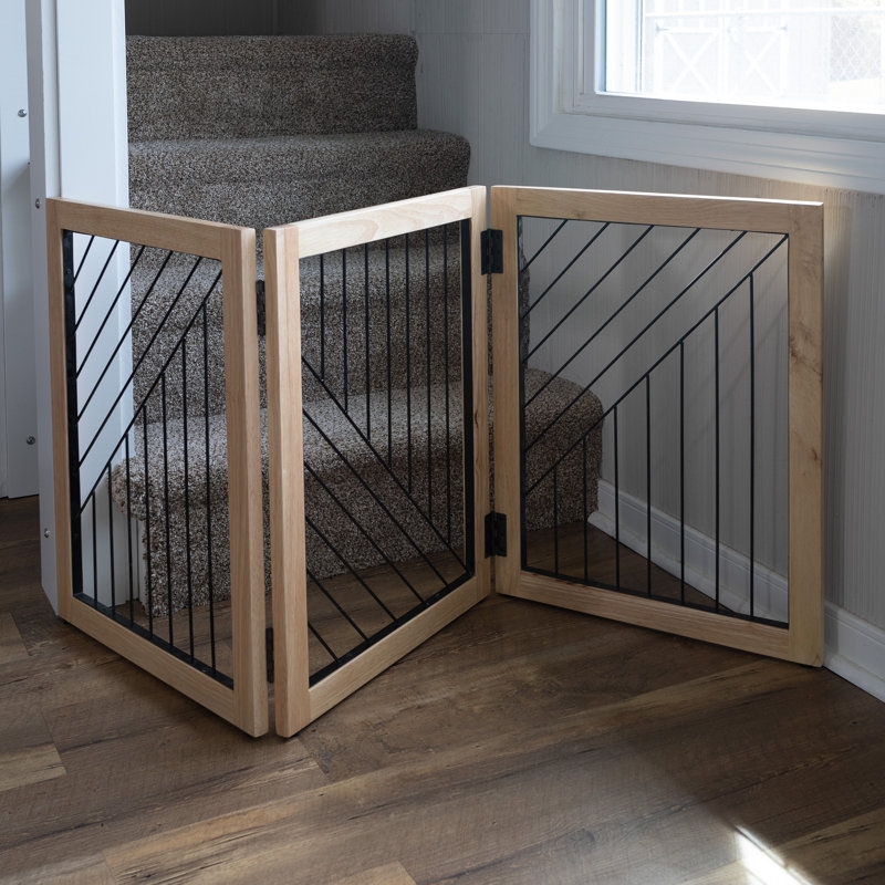 Geometric Folding Pet Gate Wood and Black Metal