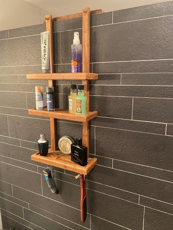 Hanging Shower Shelf Bamboo Over-Door Hooks Recessed Lips Spa Storage