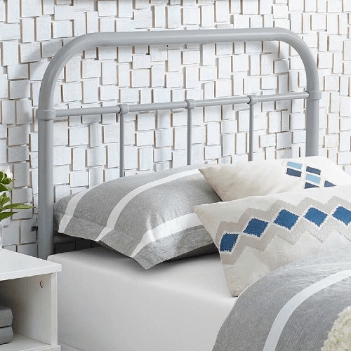 Headboard Matte Gray Metal Curved Top Rail Decorative Joint Collars