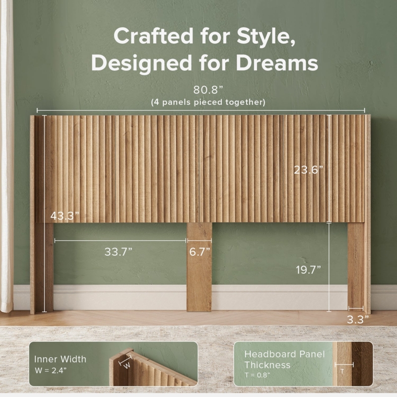 Headboard: Modular Four Panel Design, Golden Oak Fluting, Modern Style