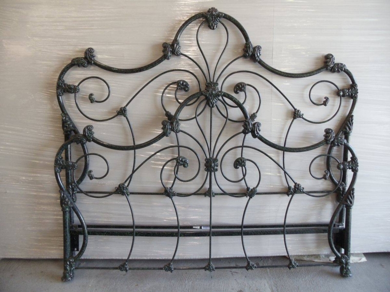 Headboard Verdi Green Antique Scrollwork Arched French Provincial