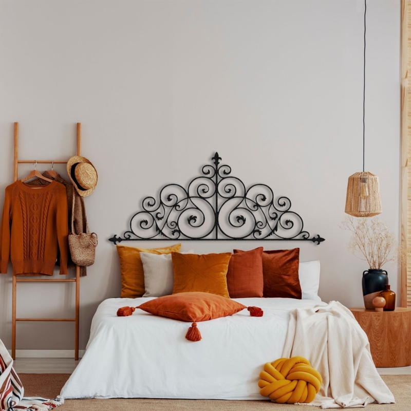 Headboard Wall Mounted Scrollwork Fleur-de-Lis Finial Vintage Decor