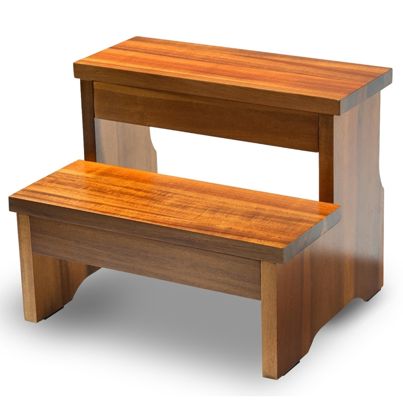 Heavy Duty Acacia Step Stool with Two-Tier Design for Kitchens