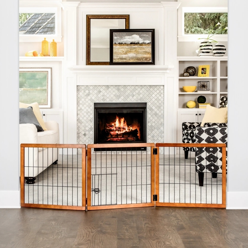 Honey Wood Pet Gate with Integrated Small Door