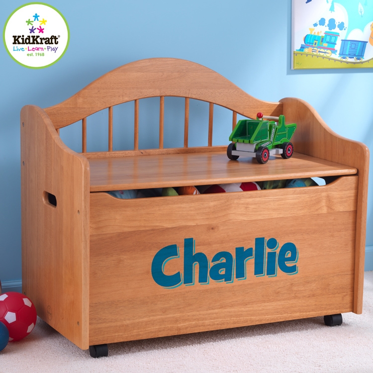 Honey Wood Toy Chest Spindle Back Mobile Storage With Wheels