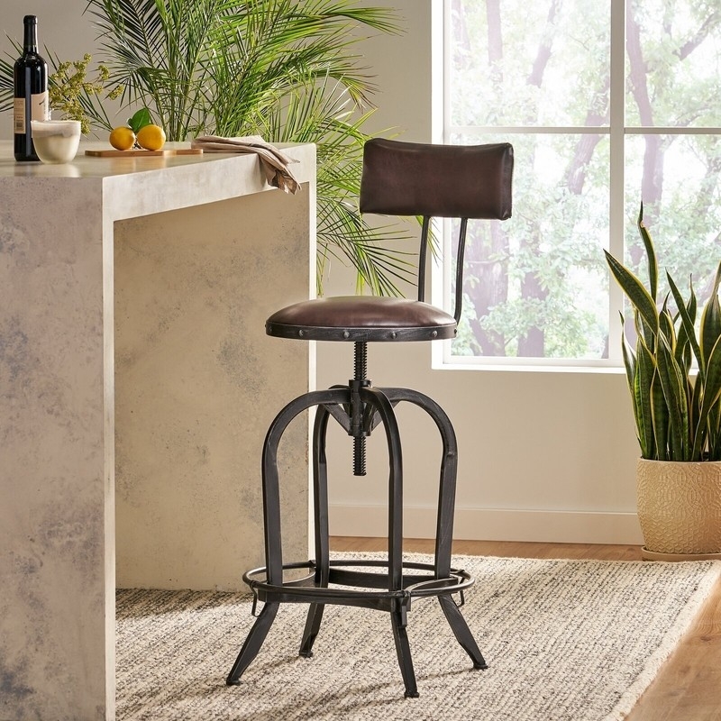 Industrial Bar Stool with Adjustable Screw Lift and Splayed Legs