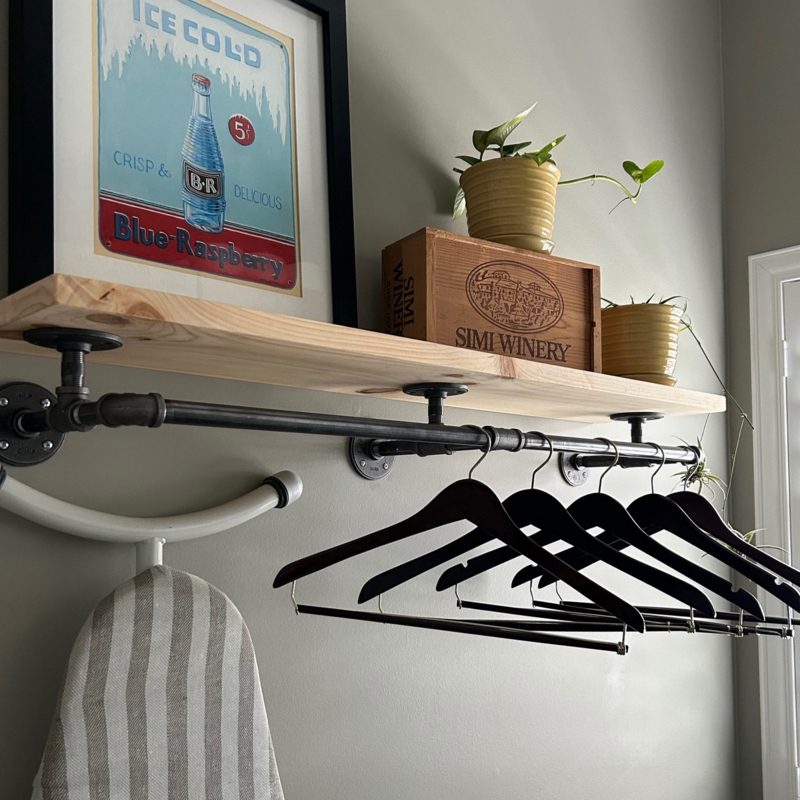 Industrial Chic Wall Shelf Rack with Pipe Fittings and Natural Grain