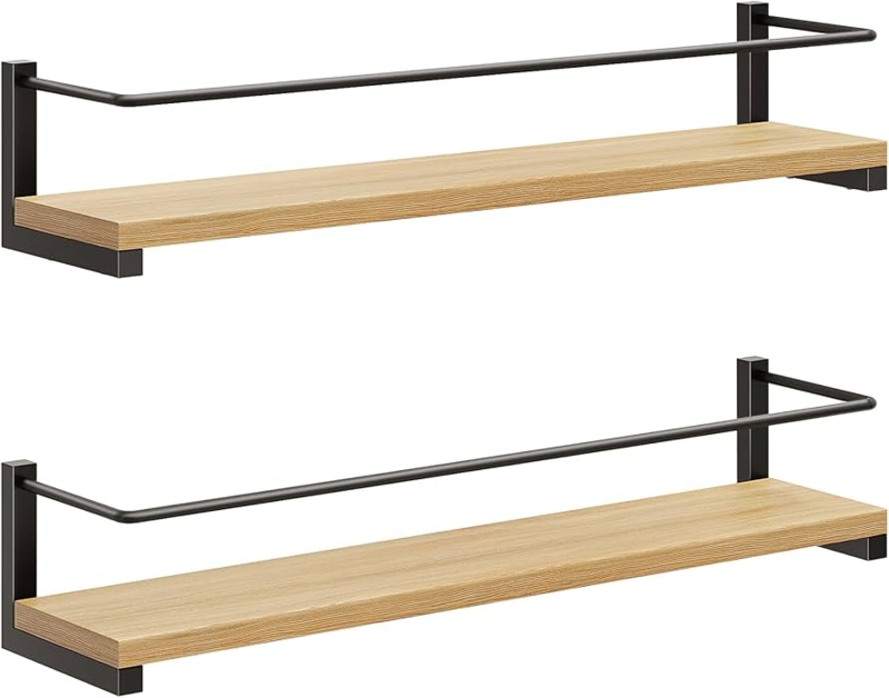 Industrial Floating Spice Rack Set with Matte Black Metal Frames