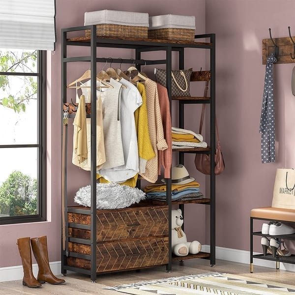 Industrial Rustic Closet Organizer with Chevron Pattern and Black Frame